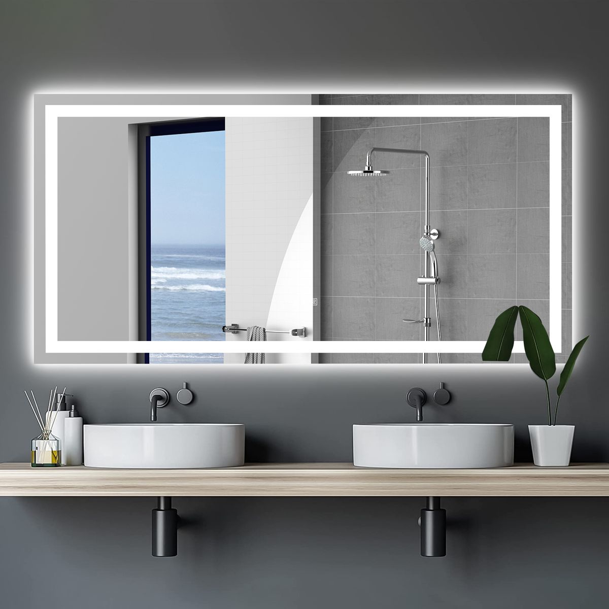 72 x 36-Inch Frameless LED Touch-Sensor Mirror