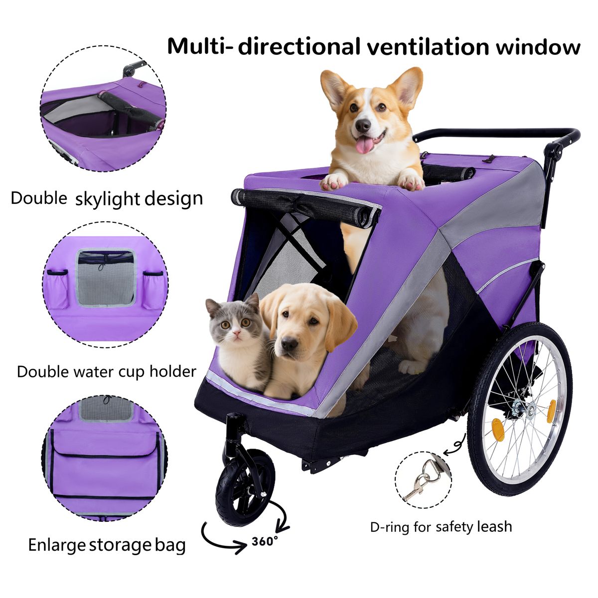2-in-1 Pet Bike Trailer and Push Cart — view 2