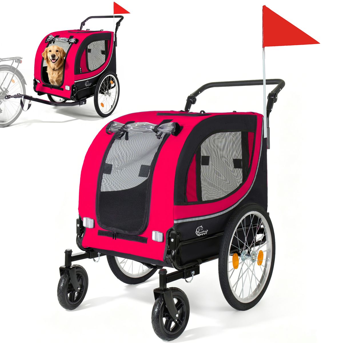 2-in-1 Dog Trailer-Stroller with Rain Cover