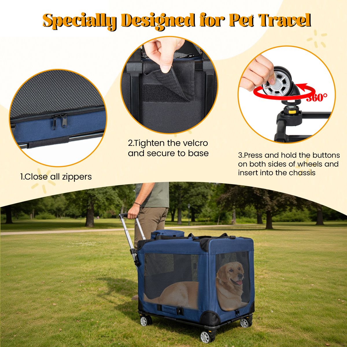 24-Inch Rolling Collapsible Travel Dog Crate — view 3