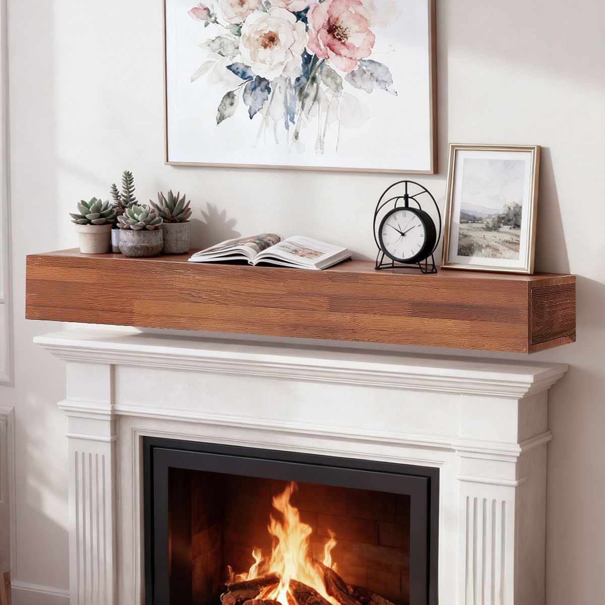 72-Inch Rustic Cedar Floating Mantel Shelf