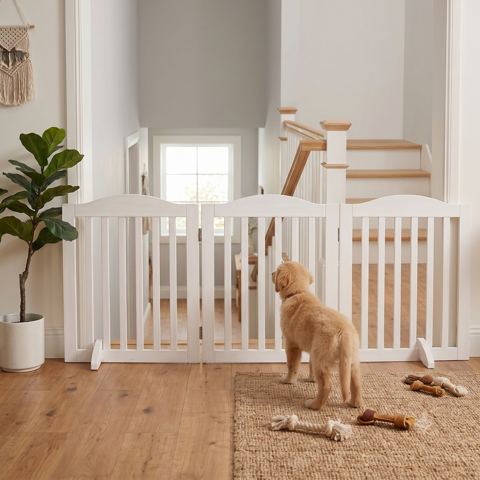24-Inch Three-Panel Folding Wooden Pet Gate