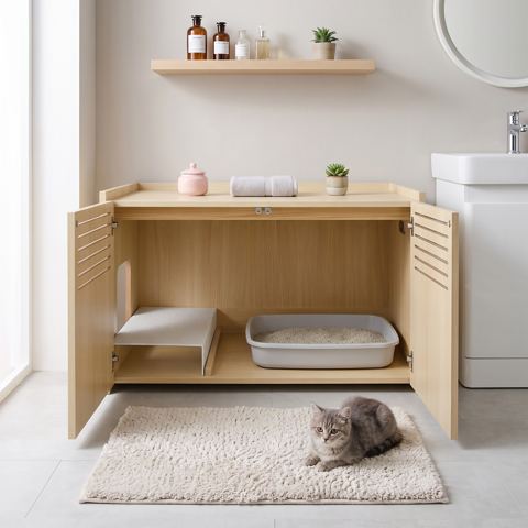 Cat Litter Box Enclosure with Scratching Pad