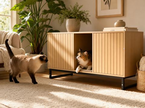 Modern Cat House Cabinet with Scratching Mat