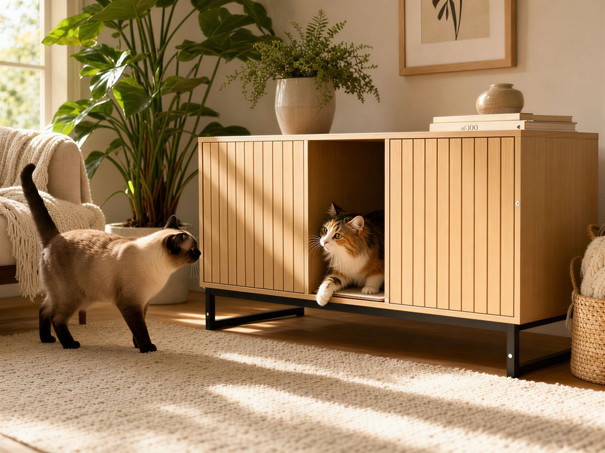 Modern Cat House Cabinet with Scratching Mat