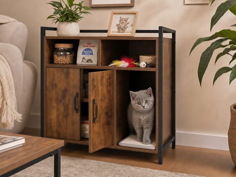Cat Litter Box Enclosure with Scratching Mat