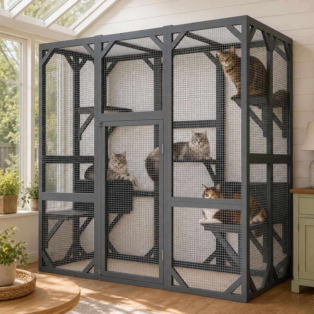 71-Inch Mesh-Panel Wooden Cat Enclosure