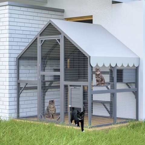 Walk-In Wooden Catio with Hiding Houses