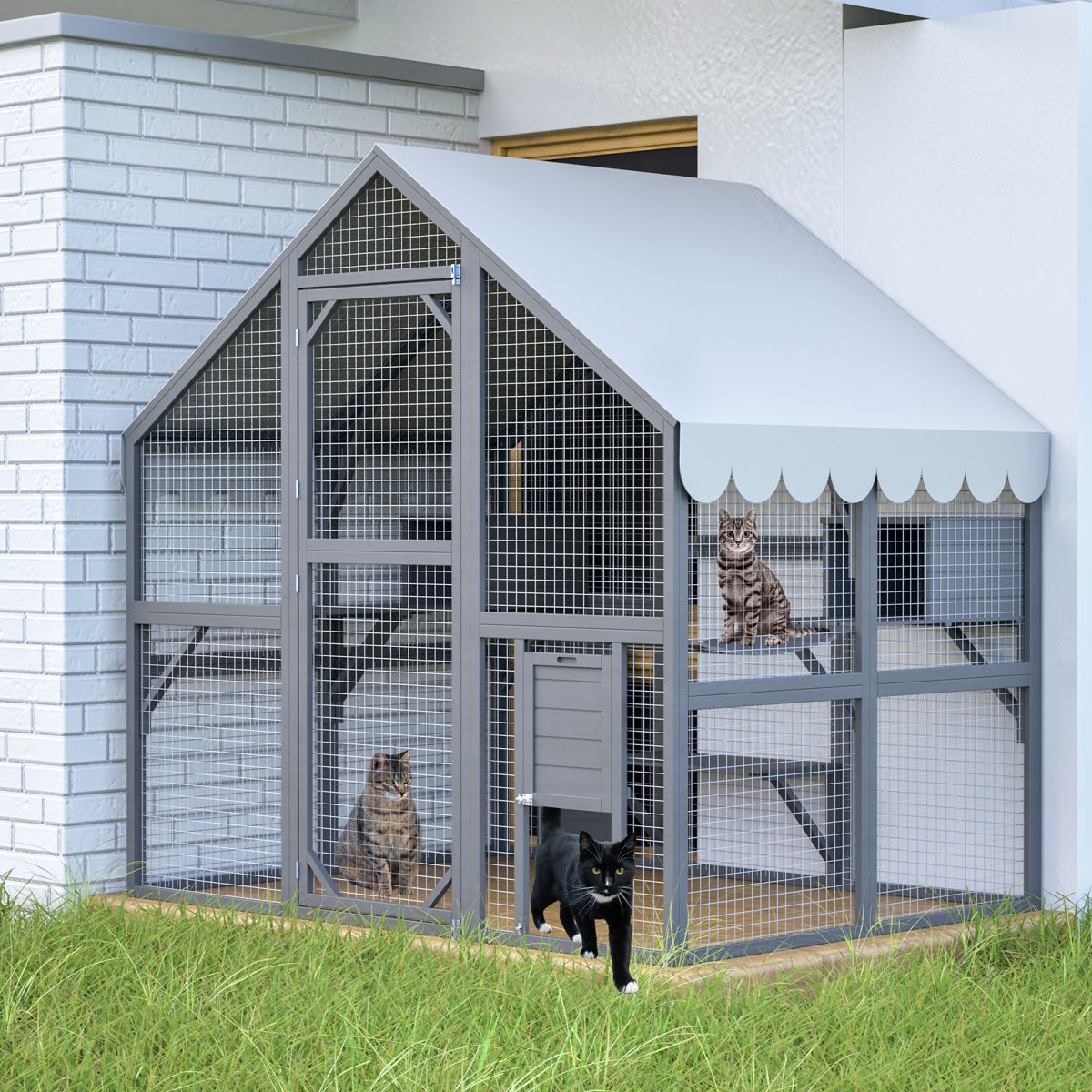 Walk-In Wooden Catio with Hiding Houses