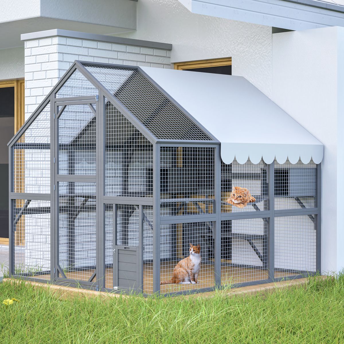 82-Inch Wooden Catio with Bridges and Cabins