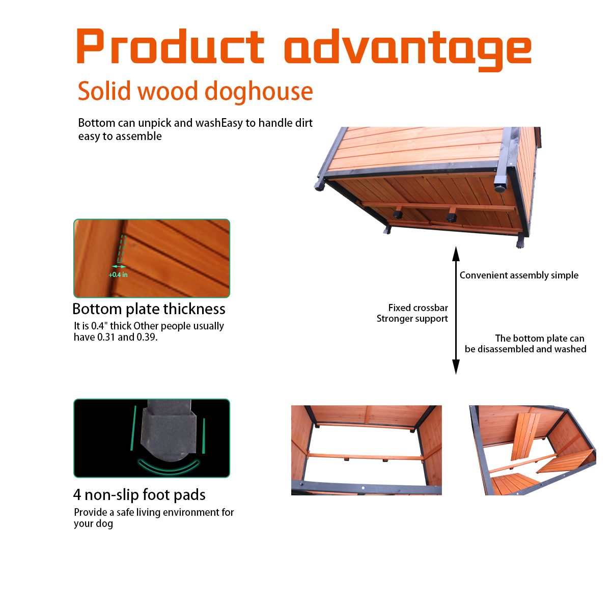 46-Inch Solid Wood Dog House with Raised Feet — view 3