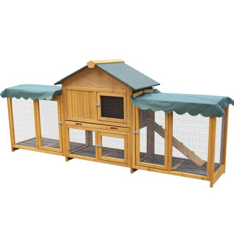 Two-Level Solid Wood Rabbit Hutch with Two Runs