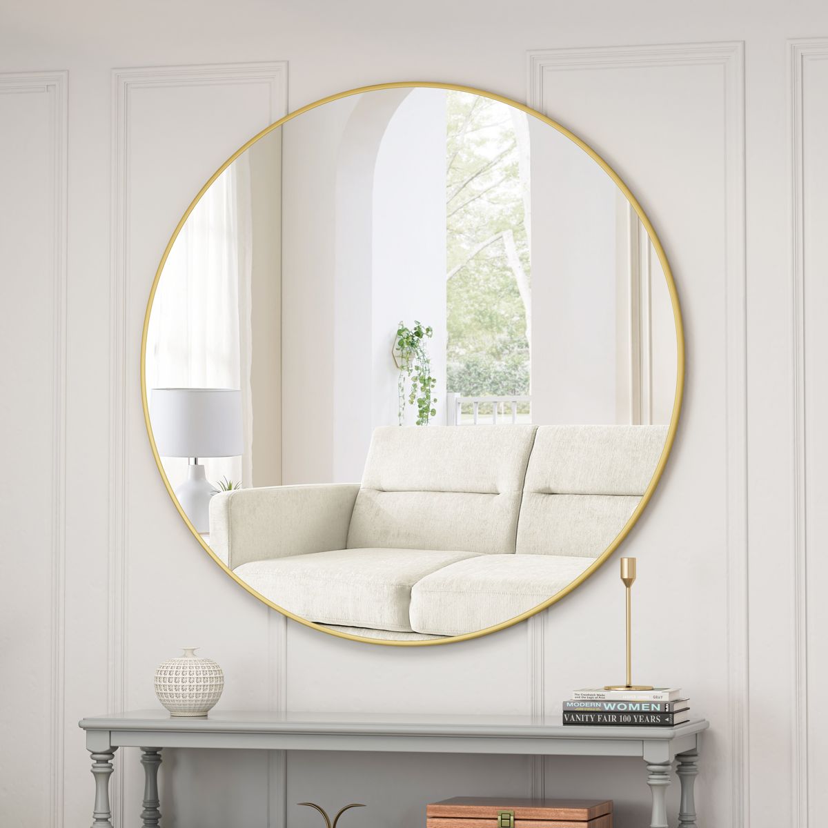 48-Inch Gold Metal Framed Round Wall Mirror — view 2