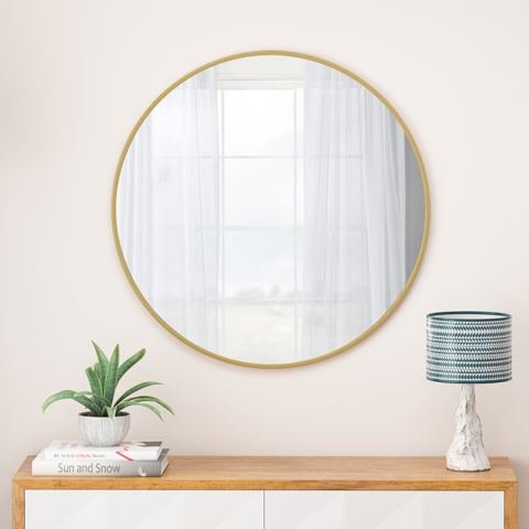 48-Inch Gold Metal Framed Round Wall Mirror