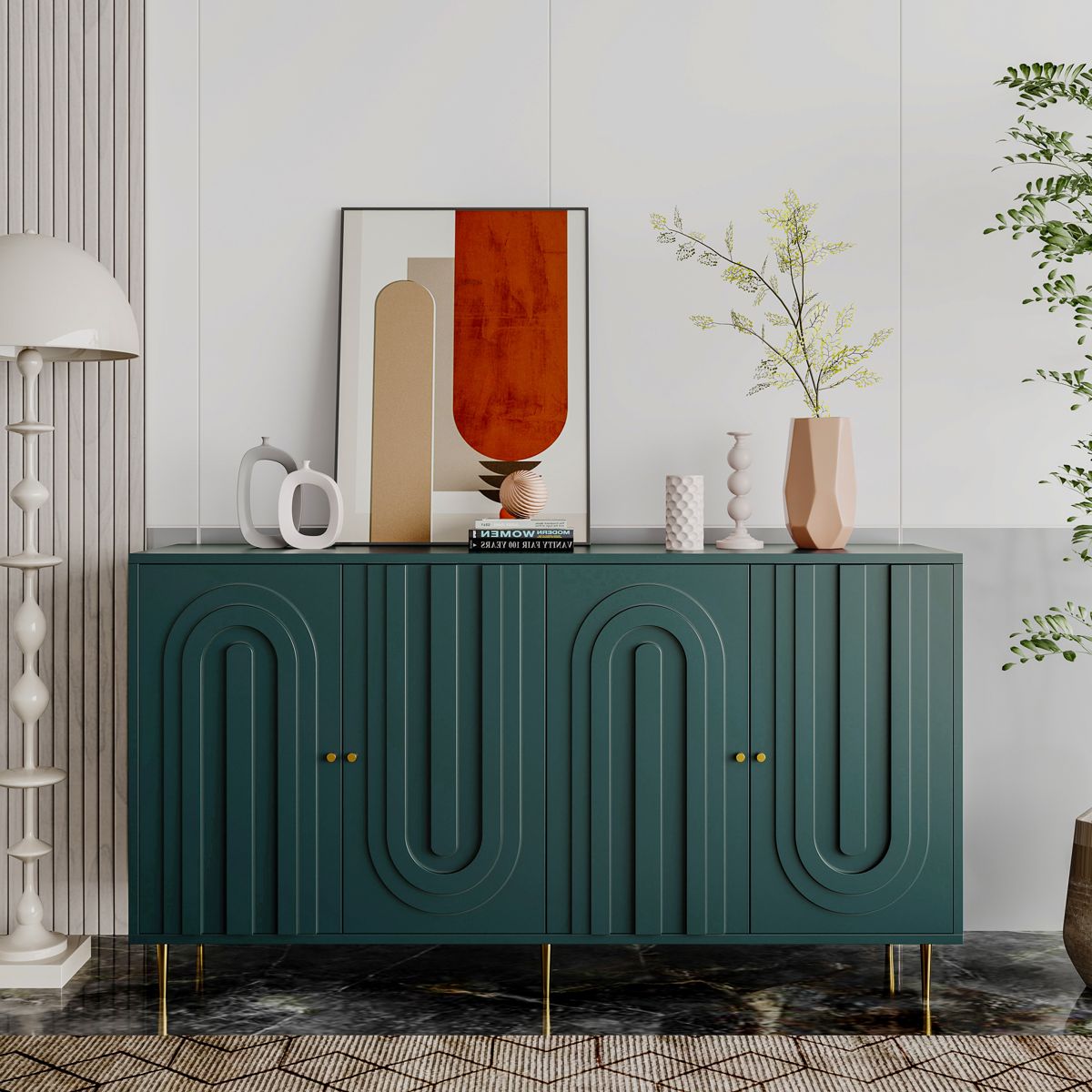 Four-Door Lacquered Sideboard with Metal Legs — view 2