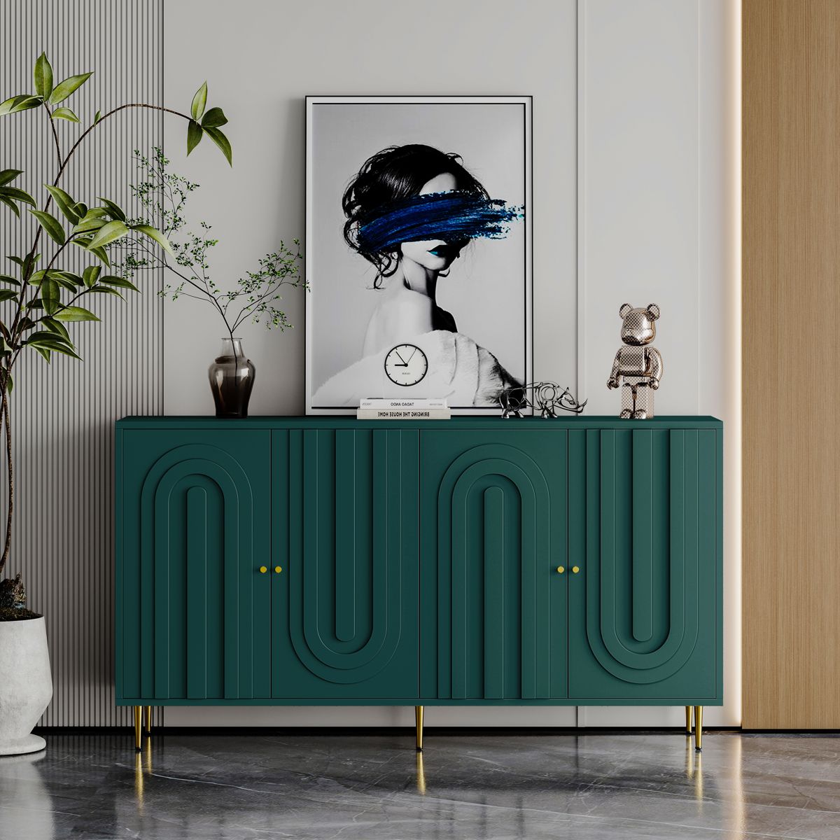 Four-Door Lacquered Sideboard with Metal Legs — view 3
