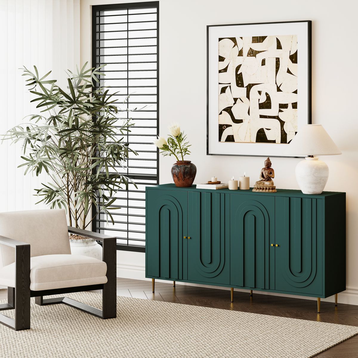 Four-Door Lacquered Sideboard with Metal Legs — view 4