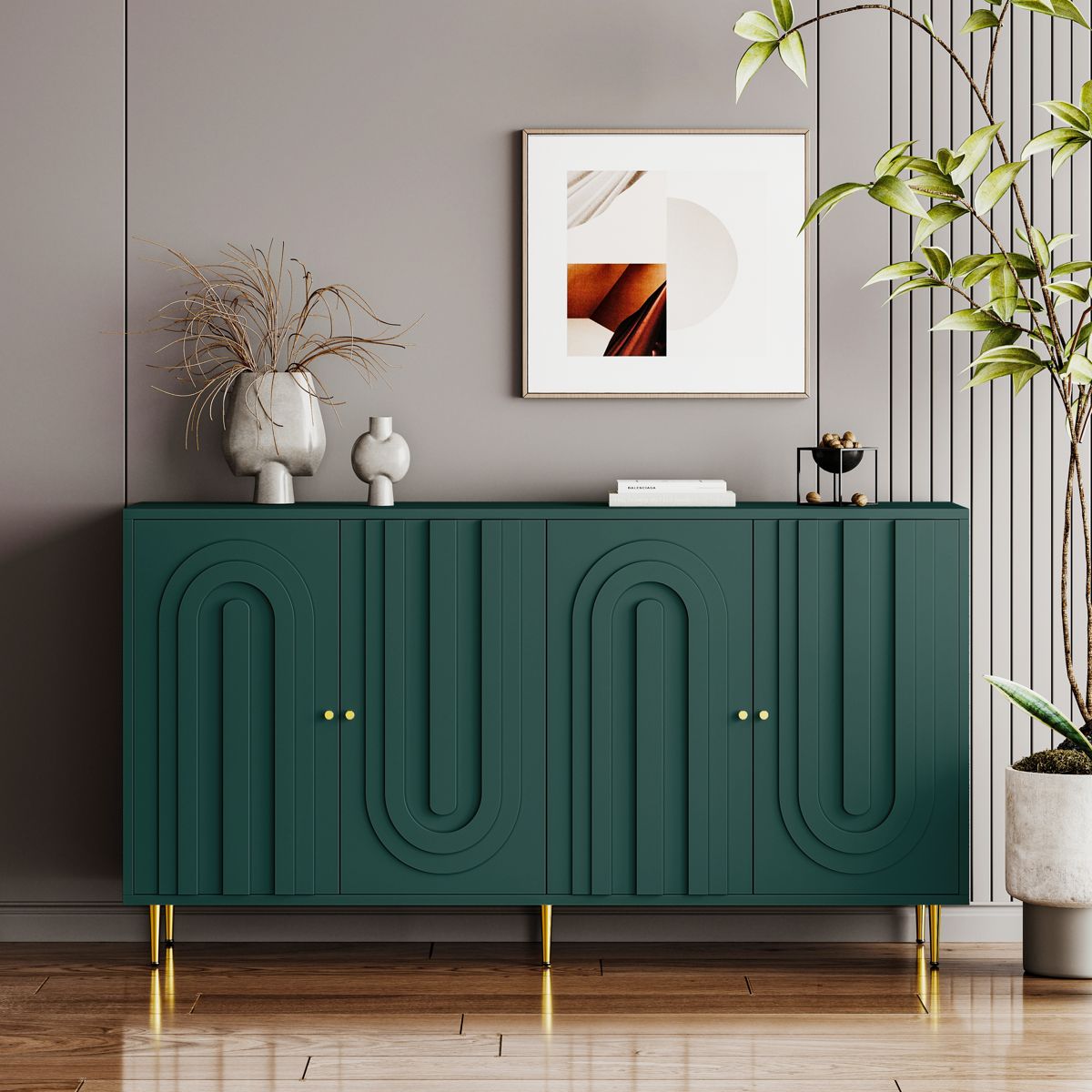 Four-Door Lacquered Sideboard with Metal Legs