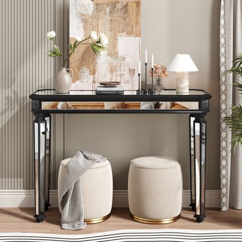 48-Inch Mirror Console with Carved Wood Detail