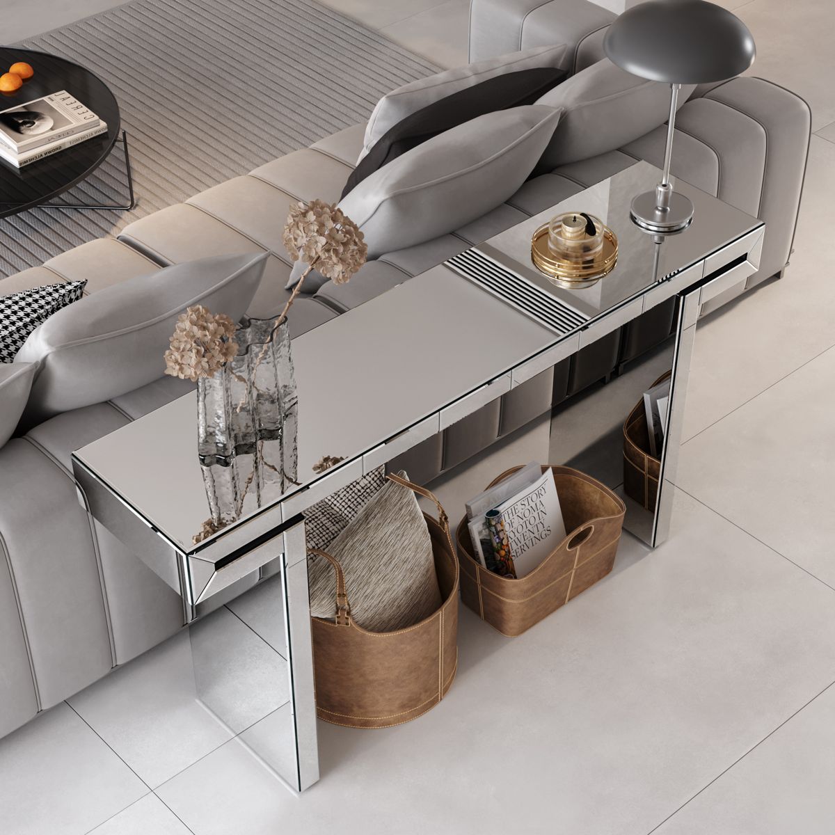 60-Inch Mirrored Console with Fluted Glass — view 2