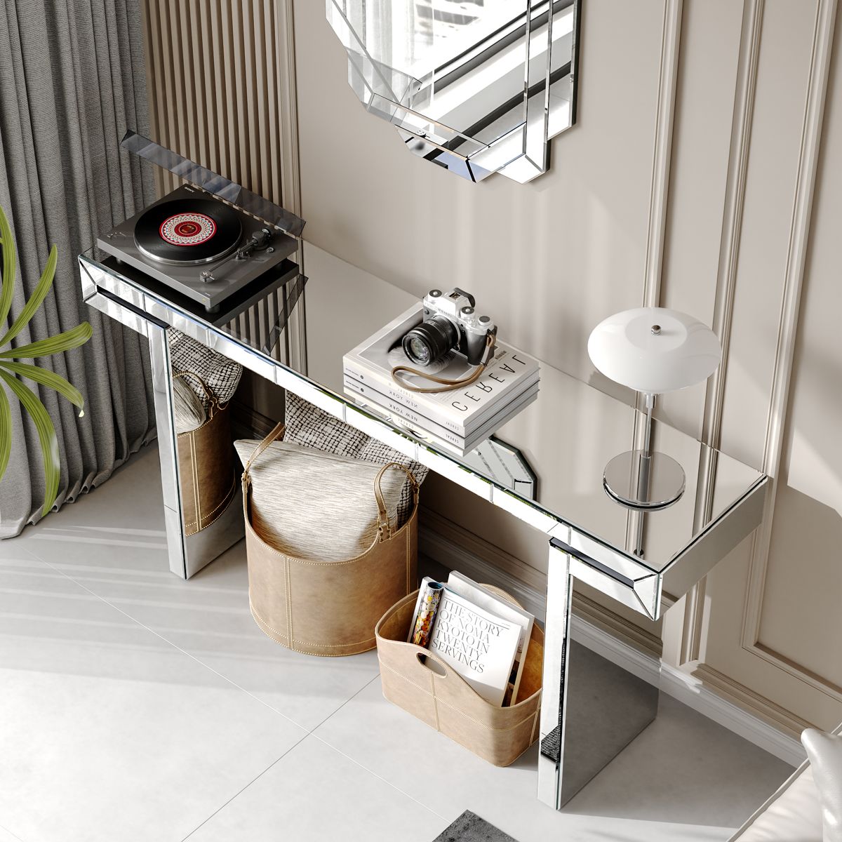60-Inch Mirrored Console with Fluted Glass — view 3