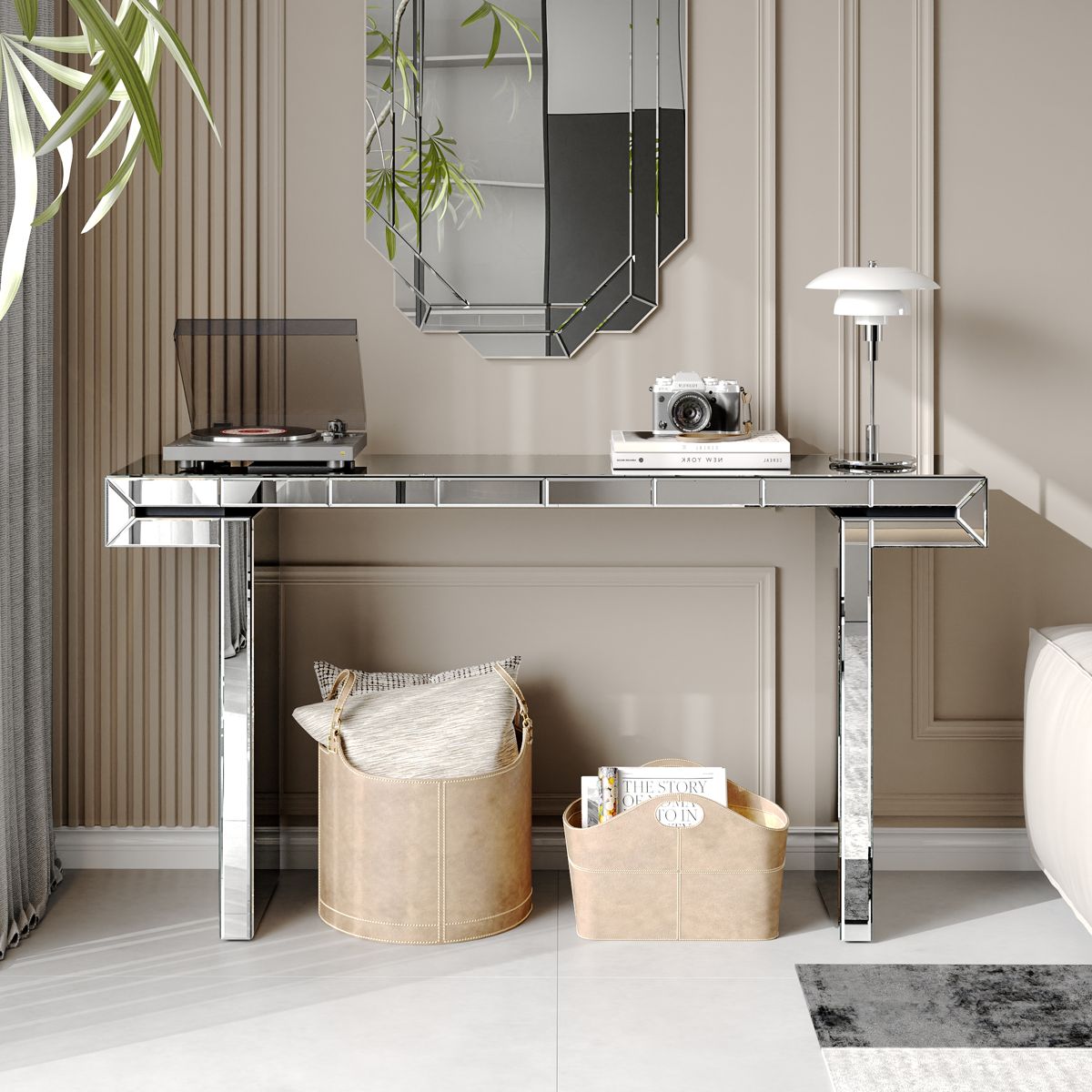 60-Inch Mirrored Console with Fluted Glass — view 4
