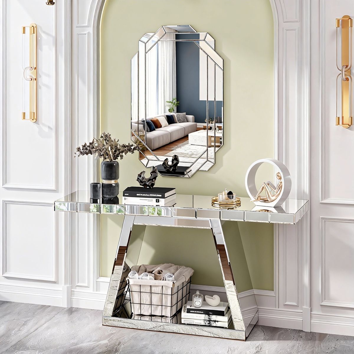 Mirrored Console Table with Trapezoid Base — view 2