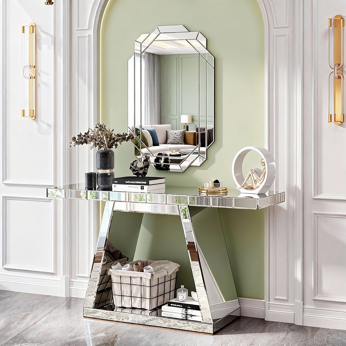 Mirrored Console Table with Trapezoid Base