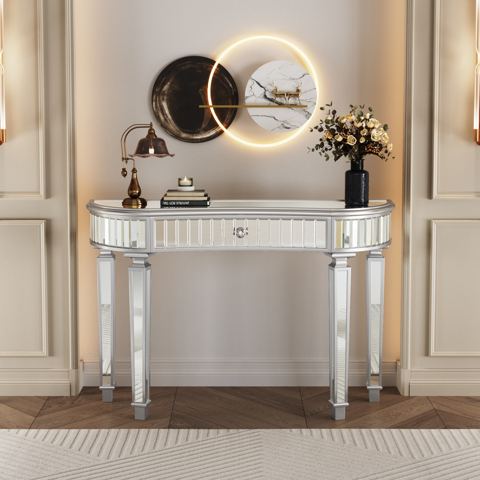 47-Inch Half-Moon Fluted Mirror Console — view 1