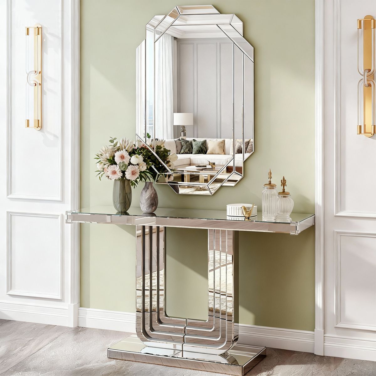 47-Inch Mirrored Console with U-Shaped Base