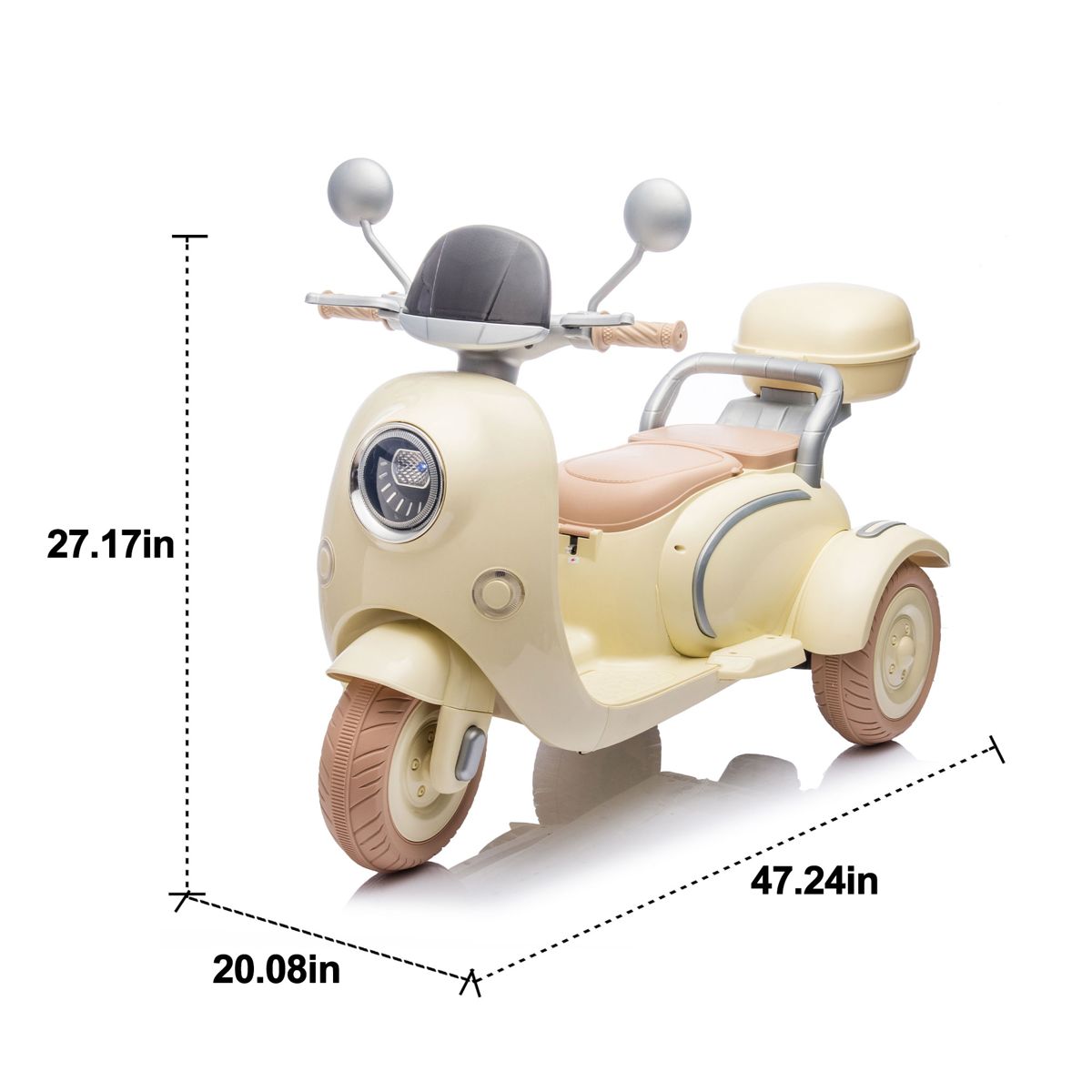 12V Two-Seater Ride-On Motorcycle, Beige — view 2