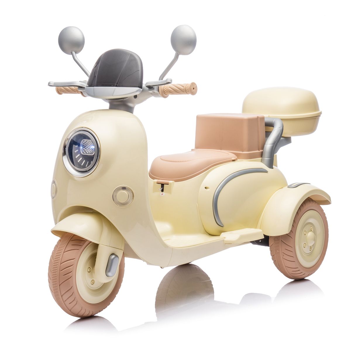 12V Two-Seater Ride-On Motorcycle, Beige — view 3