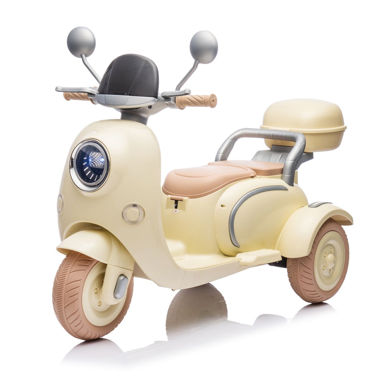 12V Two-Seater Ride-On Motorcycle, Beige — view 4