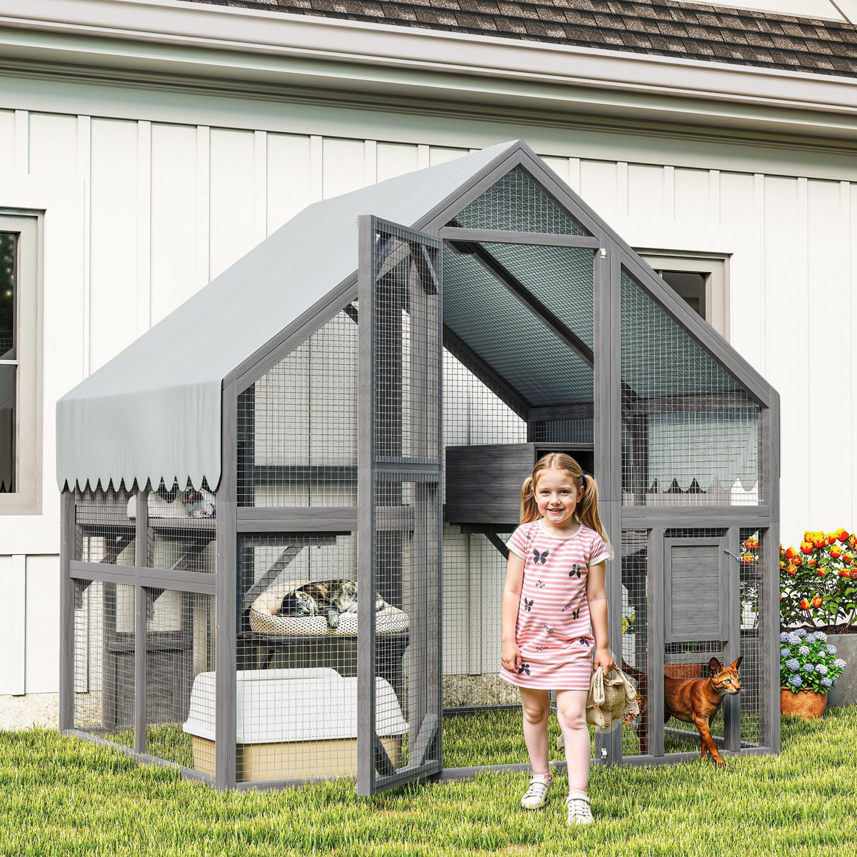 74-Inch Outdoor Cat Enclosure with Canopy