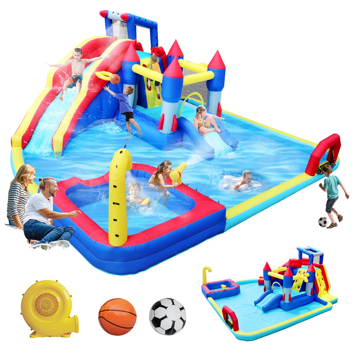10-in-1 Inflatable Water Park with Dual Pools