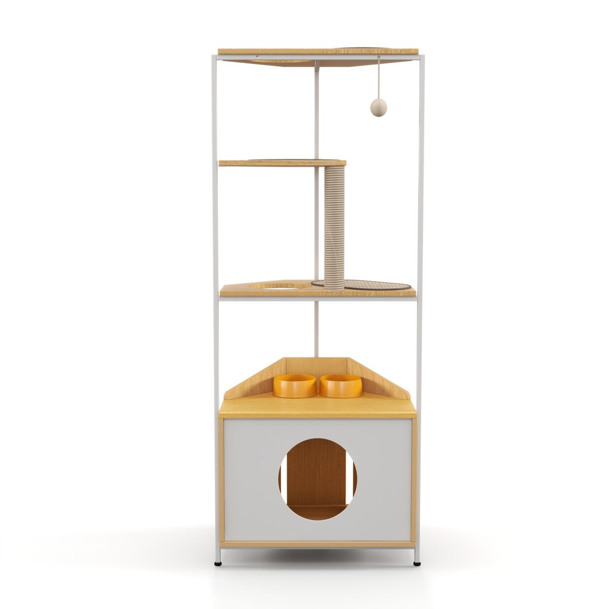 Corner Cat Tower with Feeding Station — view 2