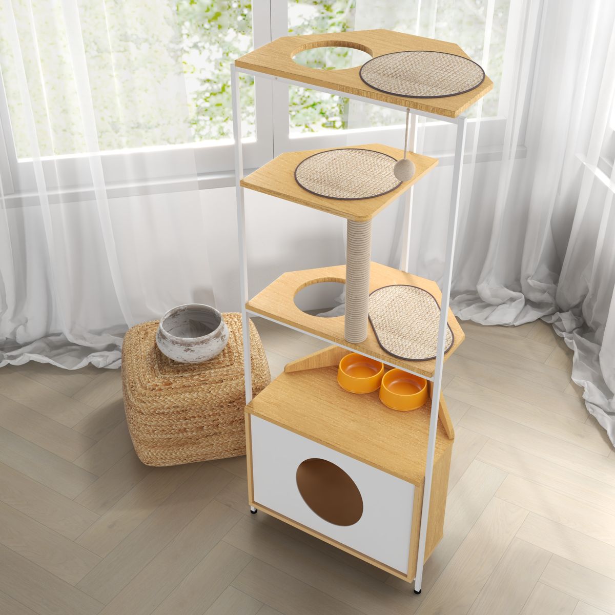 Corner Cat Tower with Feeding Station — view 4