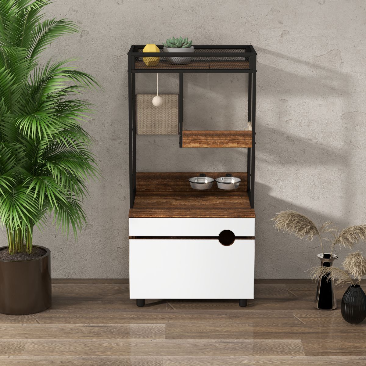Litter Box Cabinet with Cat Tree Tower
