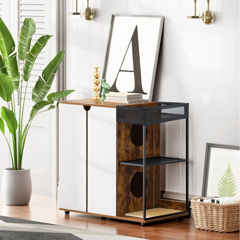 Double-Door Litter Box Enclosure for Two Cats