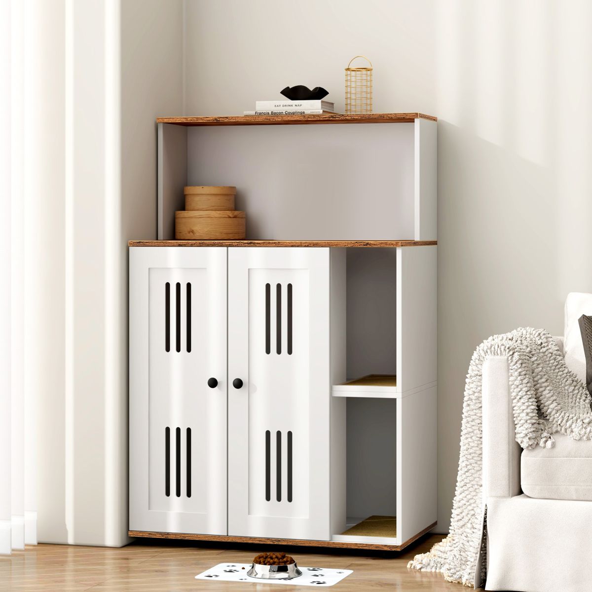 Tall Litter Box Cabinet for Two Cats