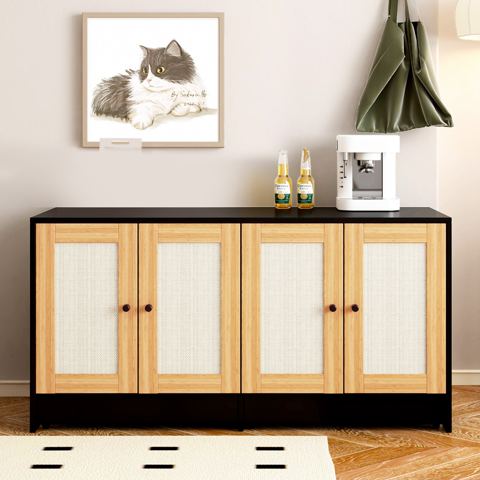 Double Litter Box Enclosure with Rattan Doors — view 1
