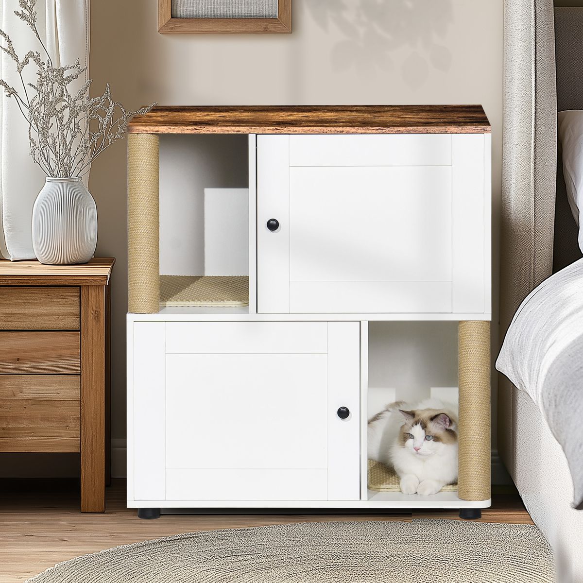 Two-Tier Litter Box Enclosure for Two Cats