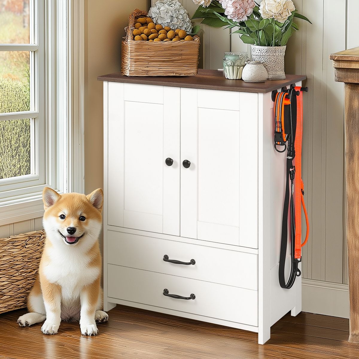 Double-Door Dog Feeding Station with Side Hooks — view 3
