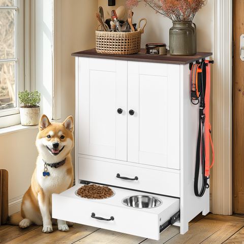 Double-Door Dog Feeding Station with Side Hooks — view 1