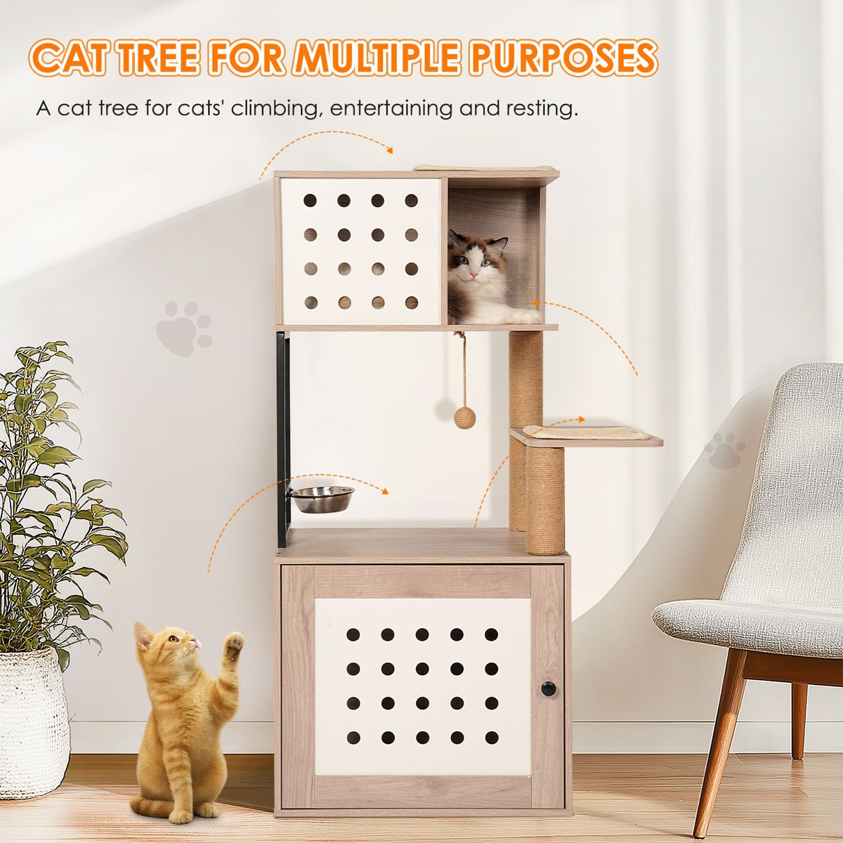 Litter Box Cat Tree with Hammock and Bed — view 2