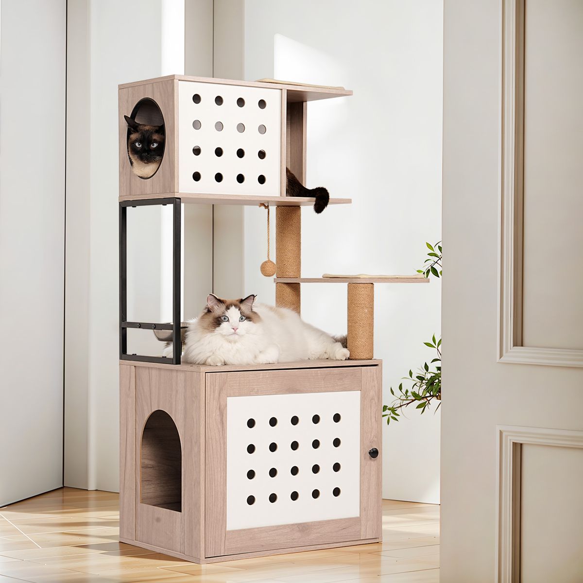 Litter Box Cat Tree with Hammock and Bed — view 3