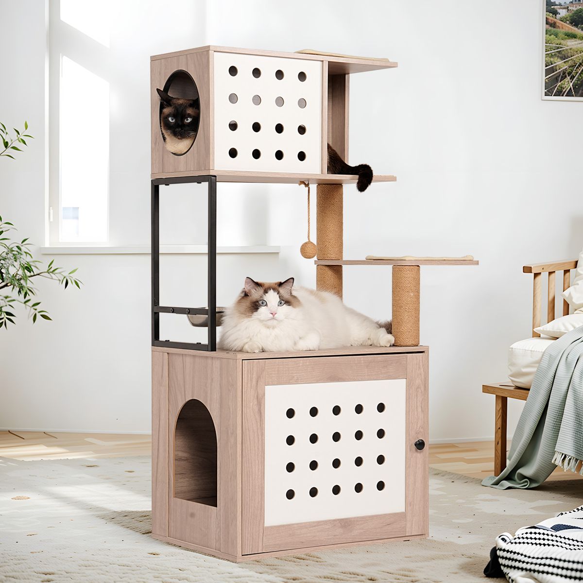 Litter Box Cat Tree with Hammock and Bed — view 4