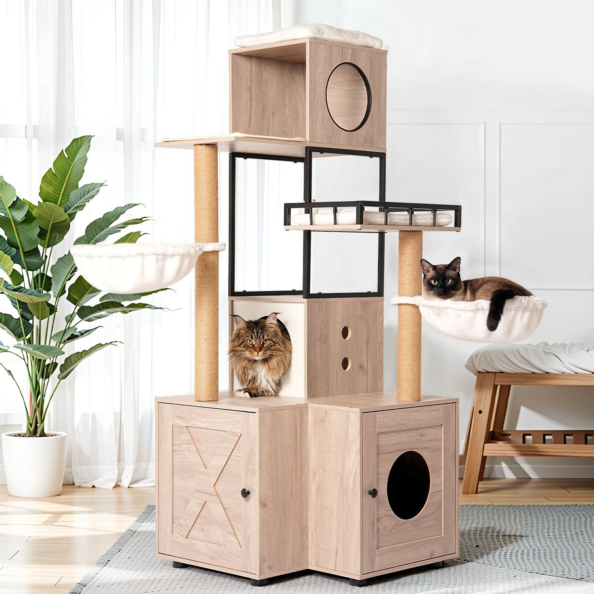 63-Inch Litter Box Cat Tree with Toy Hanger