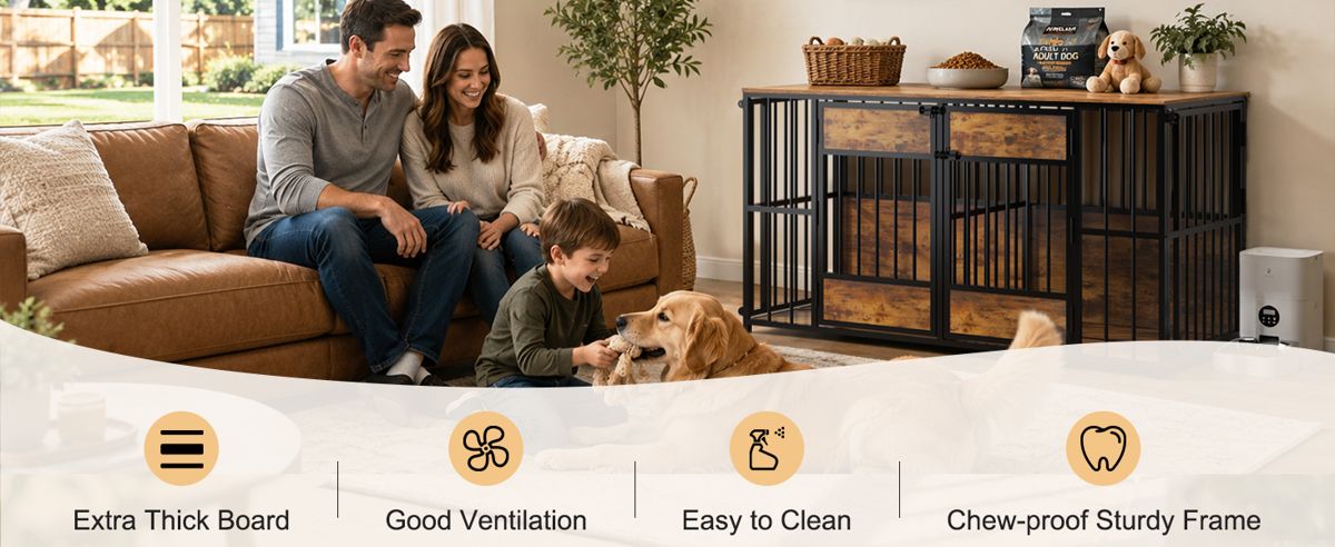 47-Inch Wooden Dog Crate with Storage Top — view 2