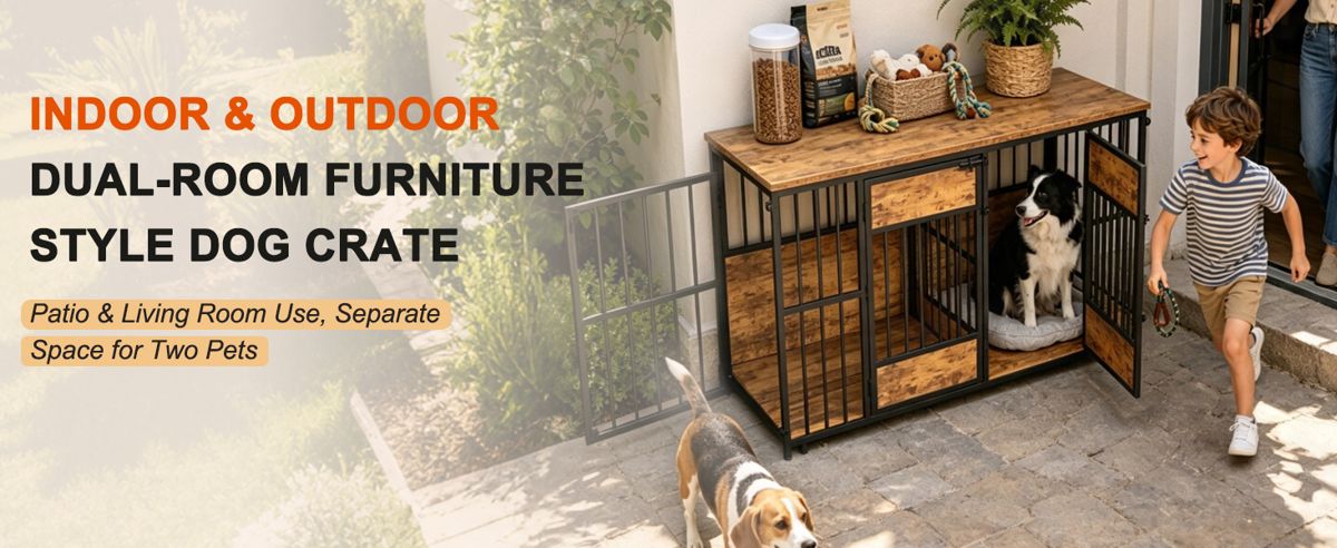 47-Inch Wooden Dog Crate with Storage Top — view 3